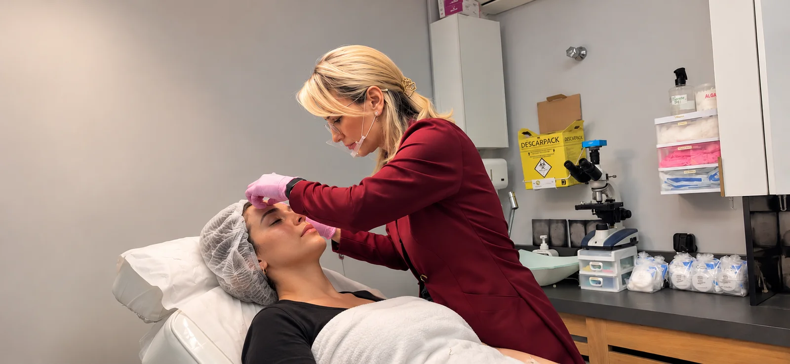 Dra. Luana Reis realizando aplicação estética facial na Clínica OSLO, Tatuapé